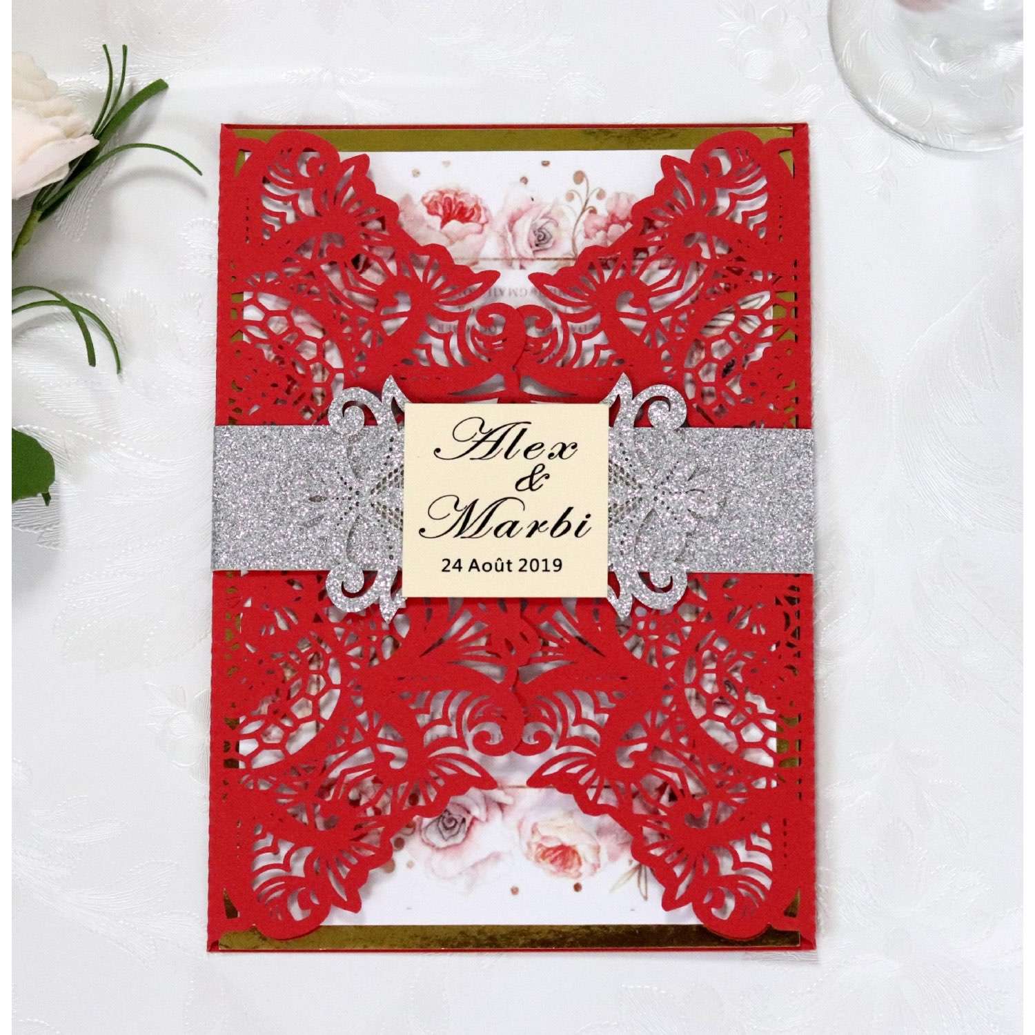 Wedding Invitation Rectangle Slap-up Invitation Card Laser Holiday Card With  Paper Tape